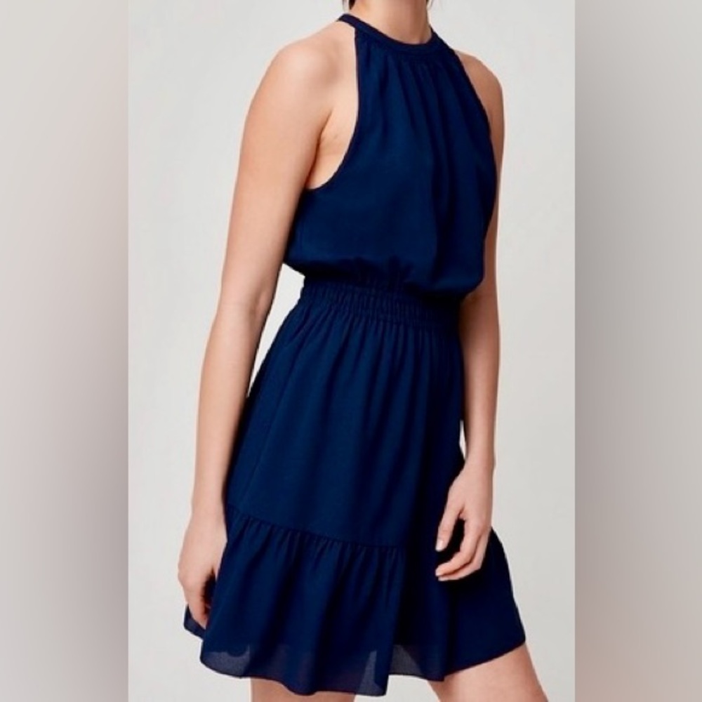 Wilfred Aritzia Halter Mini Dress Navy Tiered Elastic‎ Waist Size S